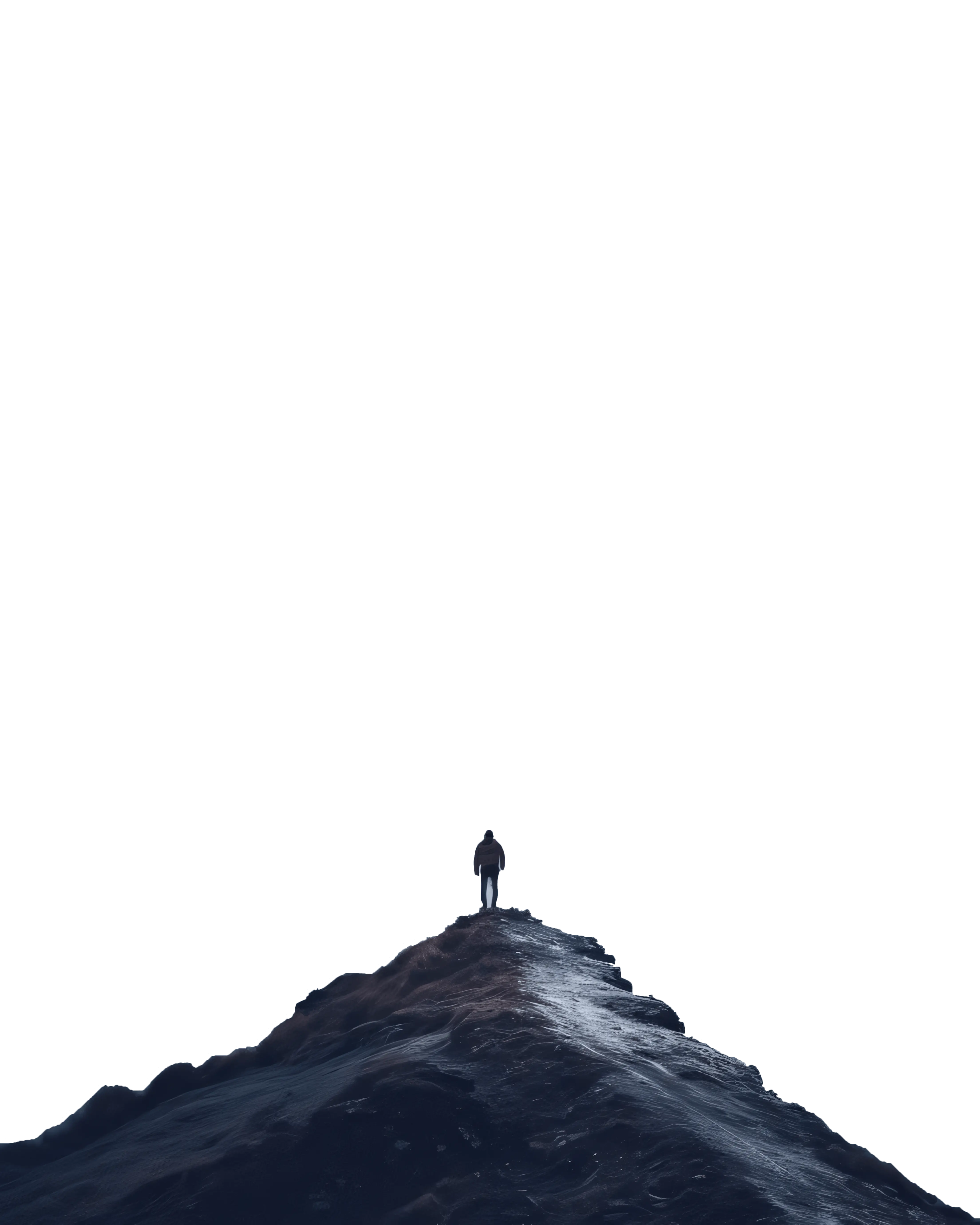 Silhouette of an explorer standing on a mountain peak, symbolizing visionary leadership in tech